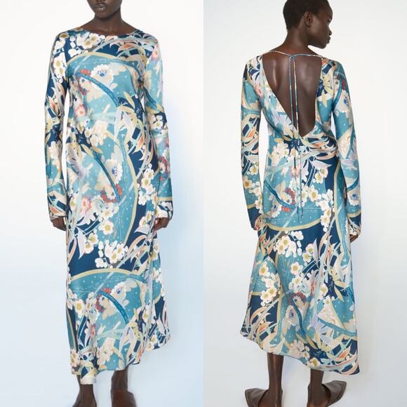 ZARA SATIN EFFECT PRINT DRESS ONLY ONE - Picture 1 of 10